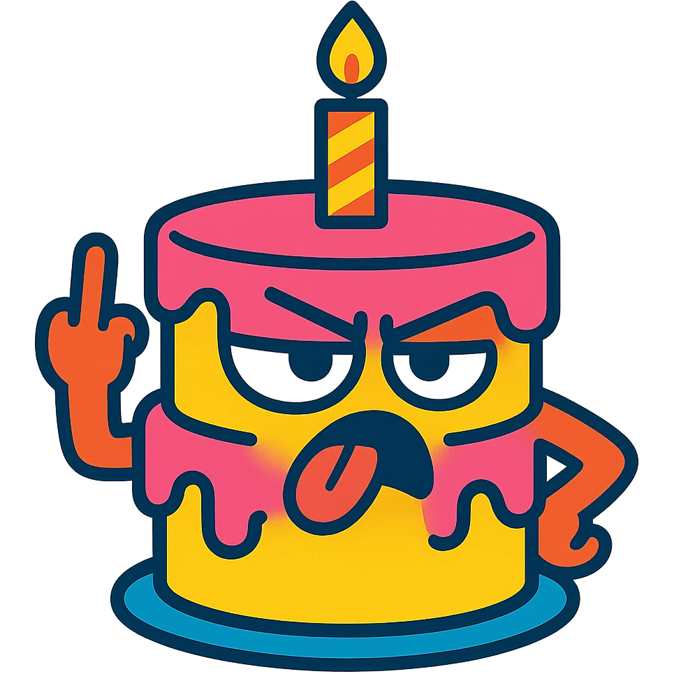 rude cake with a funny expression emoji