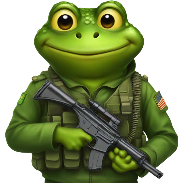 A frog with a gun and army suit emoji