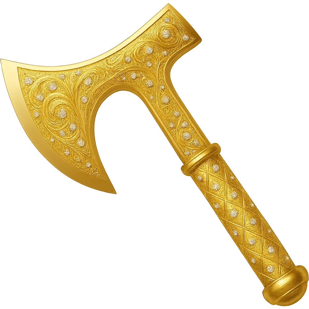 Recolor this weapon to a plated gold color with ornate engravings inlaid with diamonds. The gold should be rich and metallic, and the engravings should sparkle with diamond accents. Transparent background. emoji