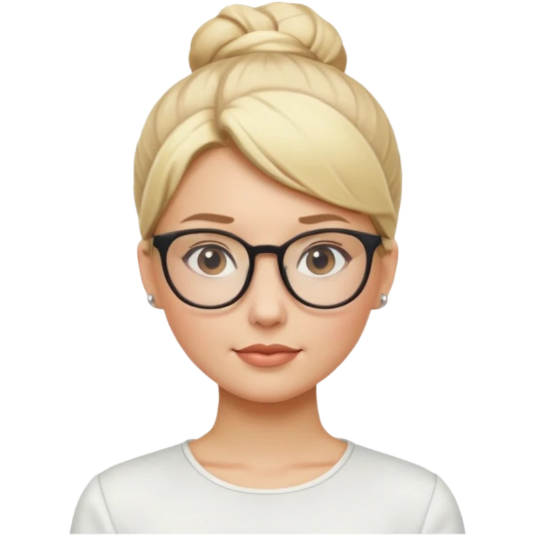 Blonde Women with Bun, Office Woman – tight blonde high bun, glasses, white blouse, confident look. emoji