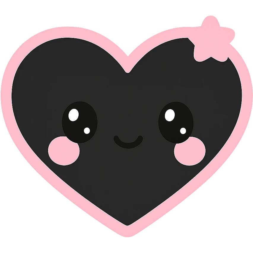 gothic heart, black and pink colors, kawaii style emoji