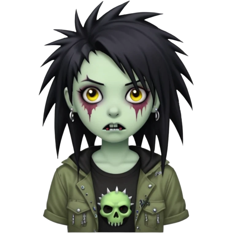 emo zombie girl with baggy spiky shirt and piercings and long jet black hair  emoji
