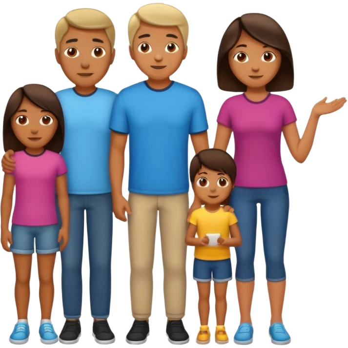 A family emoji set: an adult man and an adult woman as parents, and one teenager (16 years old) emoji