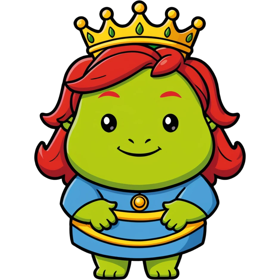 Princess Fiona as a classic fairytale princess, green ogre, red hair, wearing a crown emoji