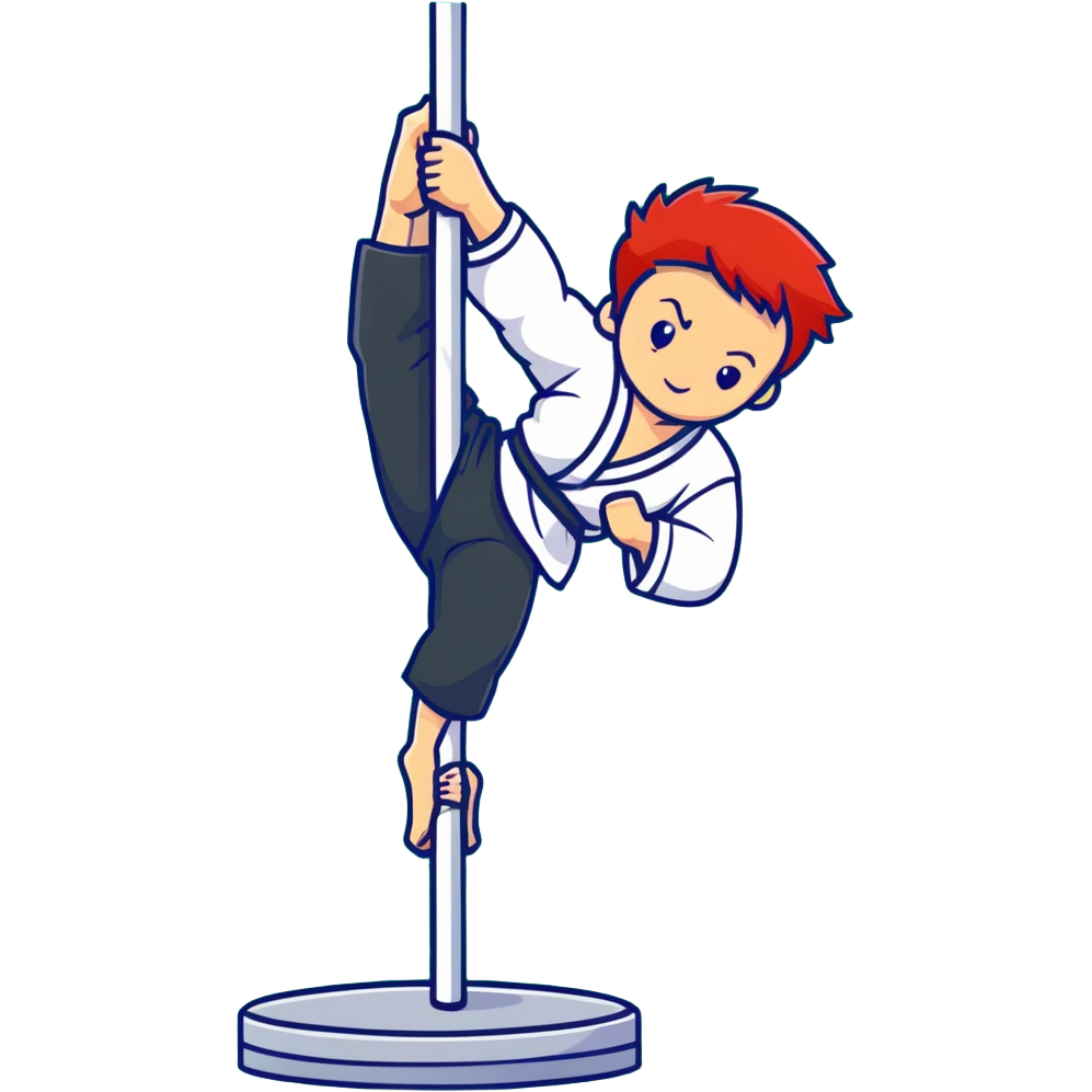redhead martial artist with red hair doing a jiu jitsu pose while pole dancing emoji