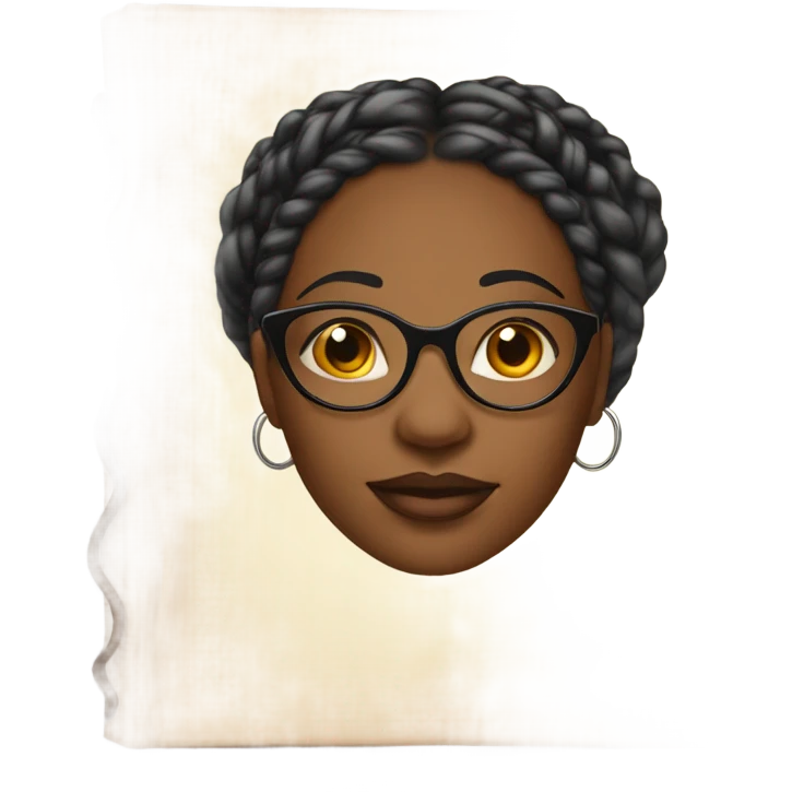 Outline of a black womans face who has glasses, braids and hoop earrings, that appears to be coming out the pages of an open book emoji