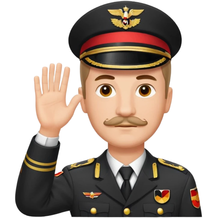 An image about an german with a small square like mustage with flat hair raising his hand in an german uniform with a red band attached to his arm emoji
