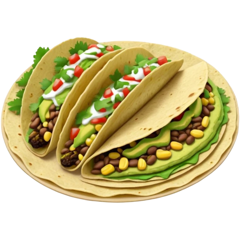Mexican tacos filled with nopales, beans, and avocado, in soft corn tortillas emoji