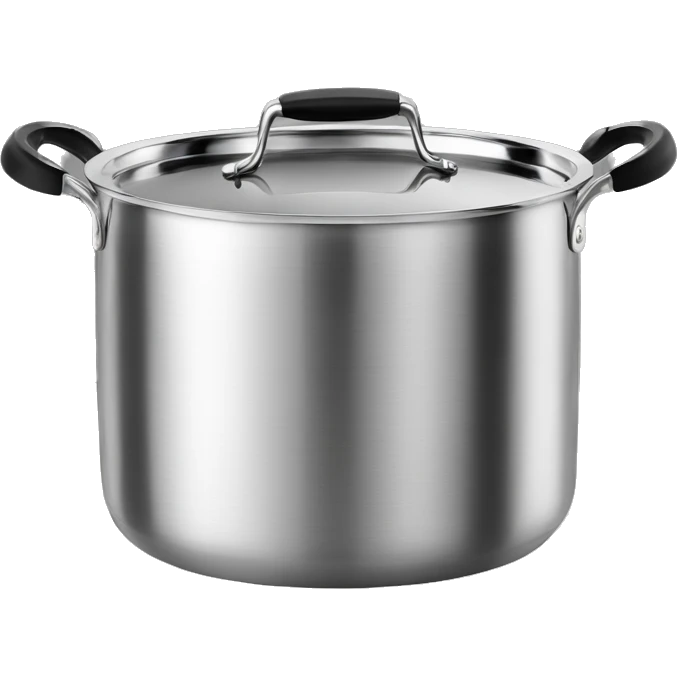 “Royal Prestige” Stainless steel pot with black handlers, food inside, without cover emoji
