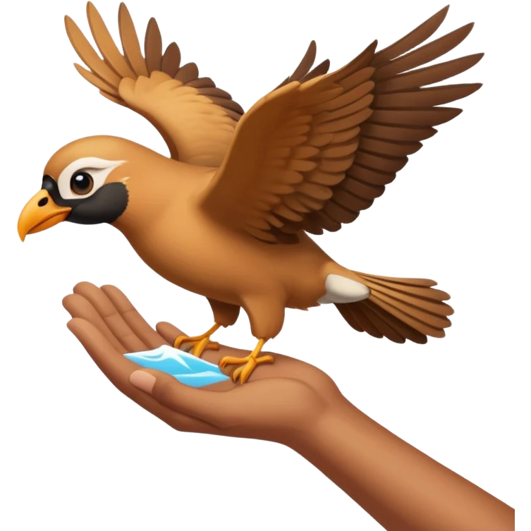 Flying bird above  hand emoji