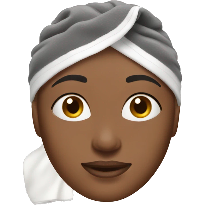 Woman wearing hair towel with skincare on emoji