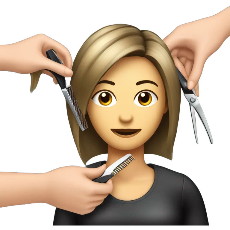 “Create an emoji depicting a hairdresser styling a client’s hair. The hairdresser is holding scissors or a comb, and the client is sitting on a chair. Include details such as the client’s hair and professional tools in the hairdresser’s hands.” emoji