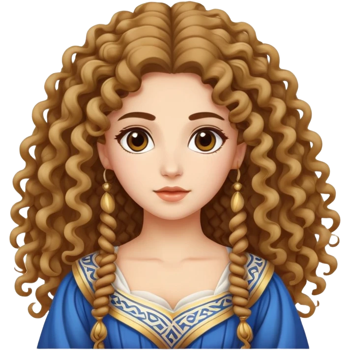 Beautiful Greek character with long puffy curly hair wearing cute traditional Greek clothing emoji