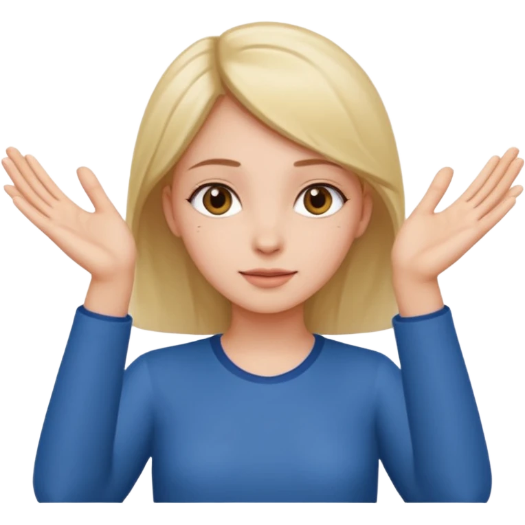 Girl with two hands in front out palms facing upwards and hands in front of her LOWER and her left hand slightly lower than her right hand emoji