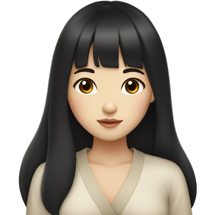 Beautiful girl,Black hair,long hair,Bang hair,Beige eyes,Korean emoji