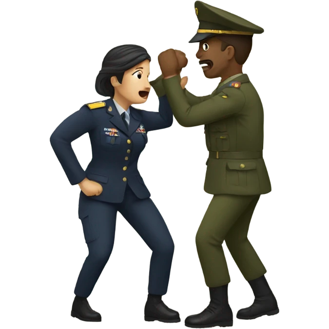 Man and woman fighting over a military man emoji