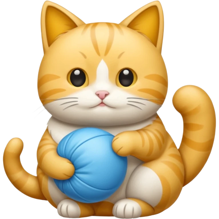 Un gatito color amarillo y blanco con lana color azul claro emoji