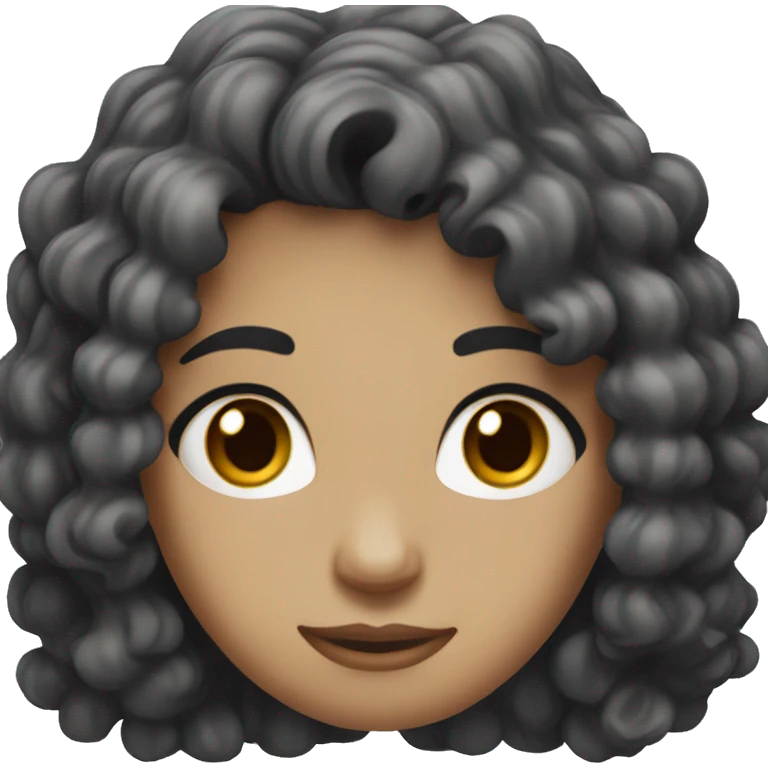 slightly curly black hair, brown eyes, white skin emoji