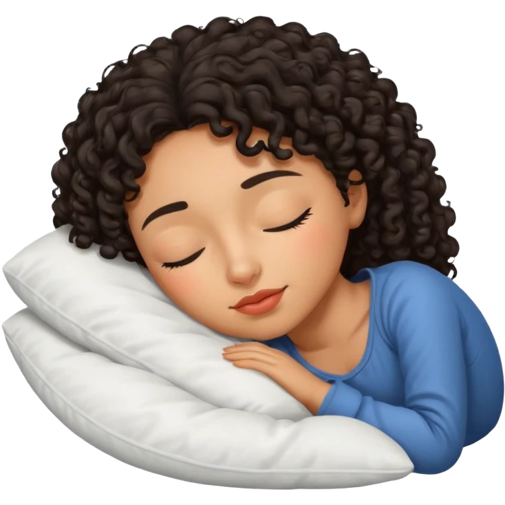Sleeping Spanish girl on white pillow dark curly hair mixed skin emoji