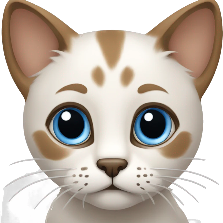 illustration of a cat with large, expressive blue eyes with light brown fur with dark brown markings on the muzzle, ears and paws, 😅, sweating, nervous emoji