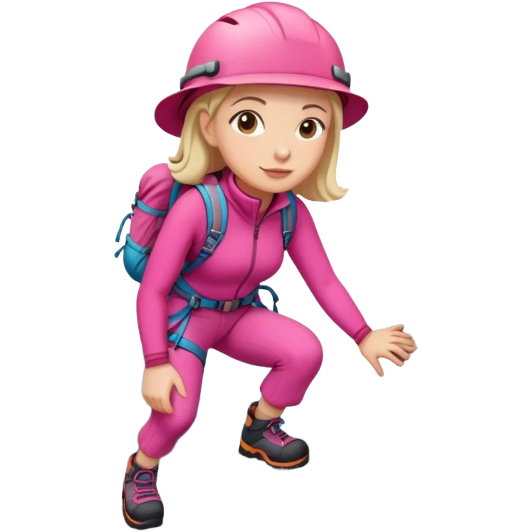 woman in pink clothes mountain climbing emoji