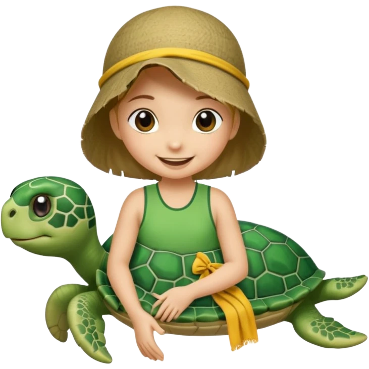 Haz una tortuga bonita, que sea niña, con ropa como si estuviera haciendo voluntariado, que Rea presente la limpieza de playas y el de refugio de animal emoji