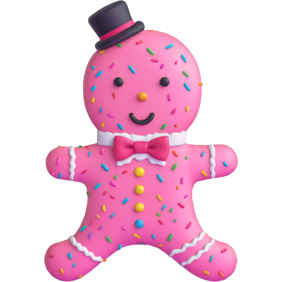 pink gingerbread man with a bow tie and sprinkles emoji