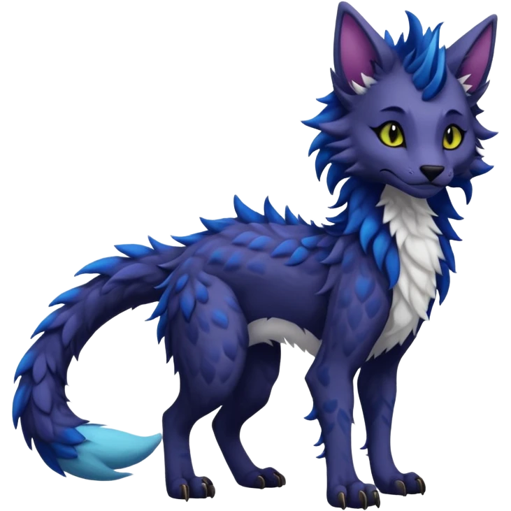 Kawaii dark edgy fantasy ethereal feline-vernid-sergal-fursona animal creature with a tufted tail full body with intricate markings  emoji