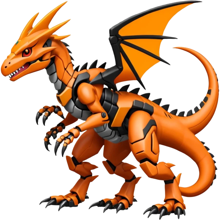 Cool Edgy Black Orange Digimon-Fakemon-Guilmon-Velociraptor-Dragon-Mecha full body emoji