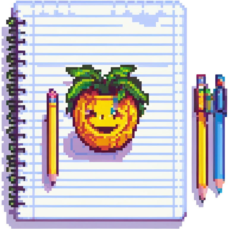 minimalist happy notebook with pencil, symbolizing daily writing and reflection, pixel art style emoji