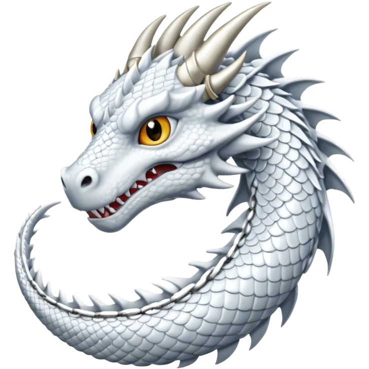 White dragon with white eyes and chain around the neck emoji