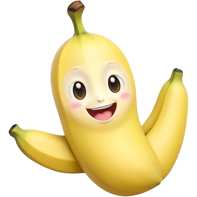 Cute Kawaii Banana, slightly curved, soft pastel yellow, cute giggling face with big round eyes, tiny arms waving happily, a peeled section revealing a smiling expression! emoji