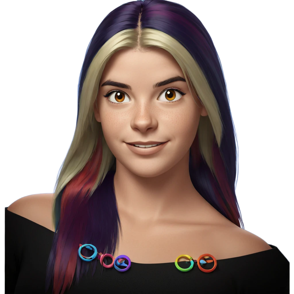 smiling girl with multicolored hair emoji