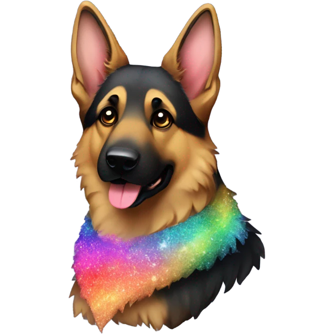 German shepherd with black and rainbow glitter fur emoji