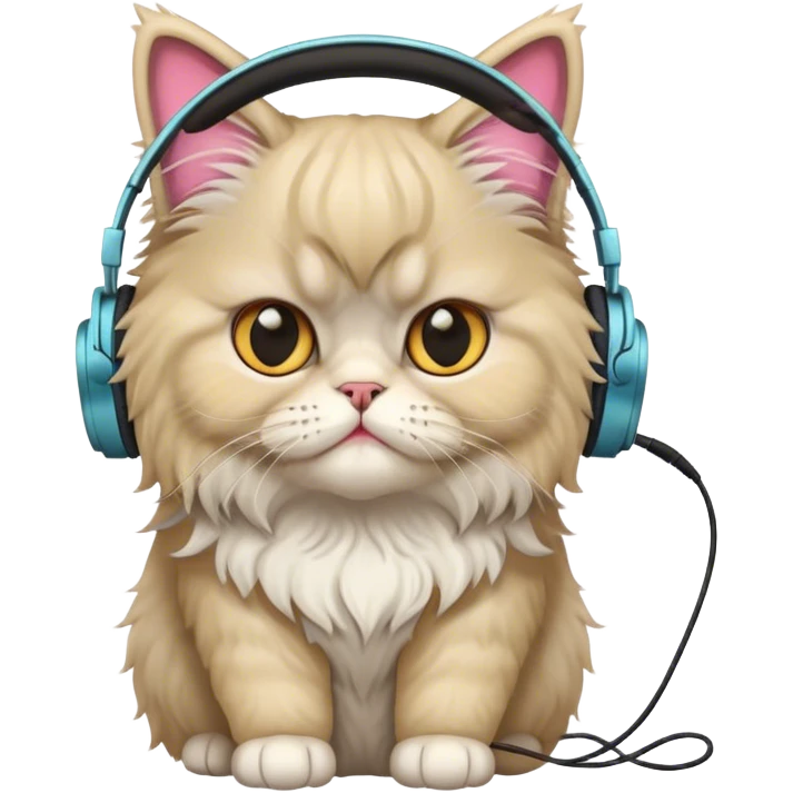persian cat with headphones hidding knife emoji