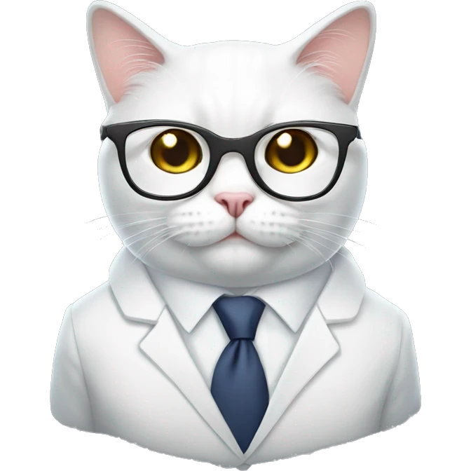 White British cat in office suite with glasses  emoji