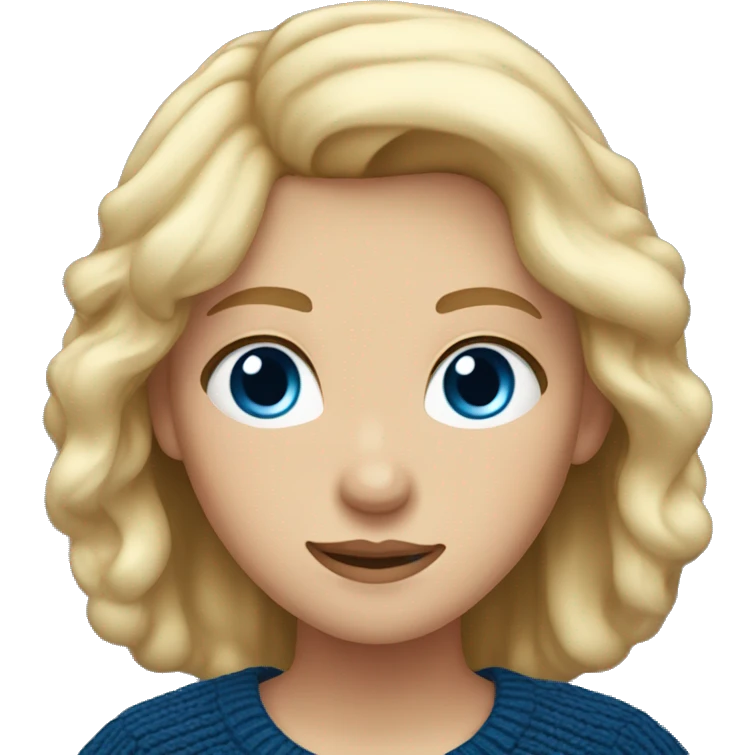 Girl with blond hair blue eyes an dark blua sweater emoji