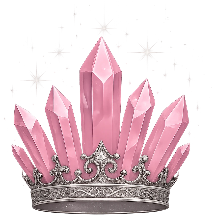 Change the crystal crown to be in light pink, adorned with silver details and a sparkling, magical aura. Keep the background transparent. emoji