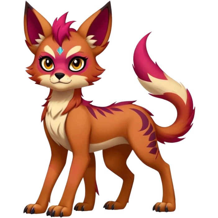 Vibrant dark edgy badass cool Falvie-Fionbri-creature-fursona, full body, with random markings emoji