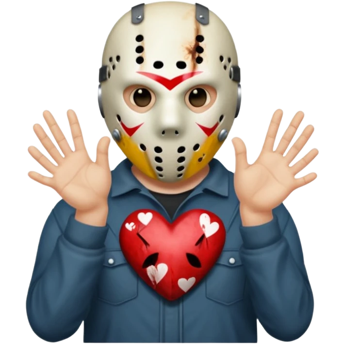Jason Voorhees, looking cute, heart hands emoji