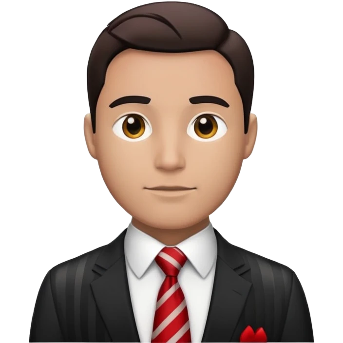 man wearing a suit with black horizontal stripes and a red tie emoji
