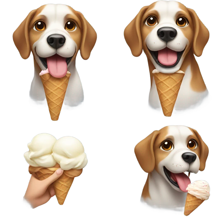 A dog holding an ice cream emoji