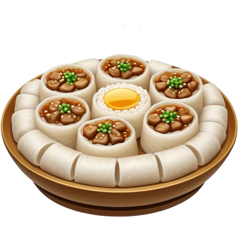 Cinematic Realistic B√°nh cu·ªën Dish Emoji, featuring steamed rice rolls filled with savory minced pork and mushrooms rendered with soft textures and inviting, warm lighting. emoji