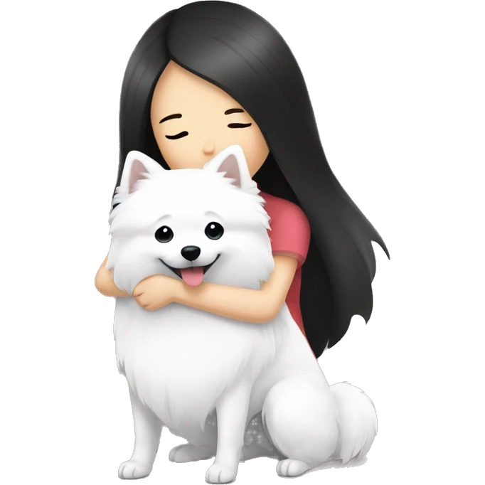 Japanese spitz dog hug black hair girl emoji