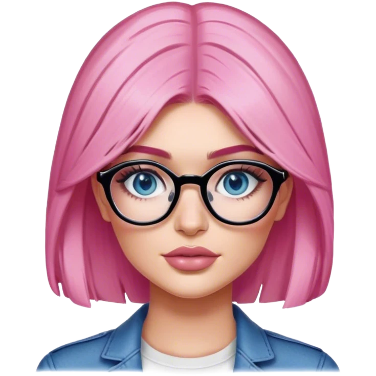 Photo Realistic kylie jenner stylish pink hair BLUE eyes and glasses  emoji