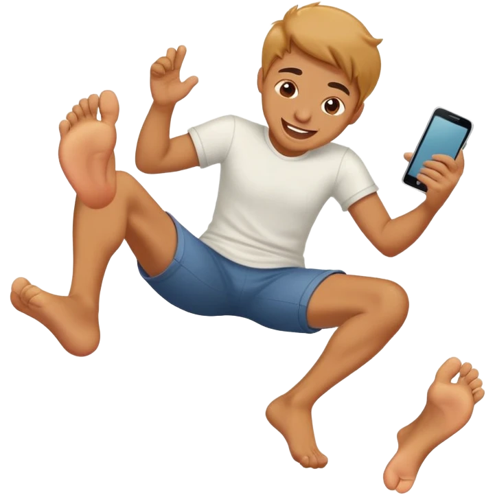 Looking at phone giggling with feet behind kicking emoji