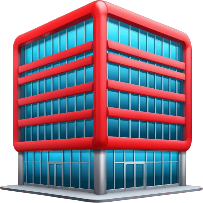 modern office building with neon red glow emoji