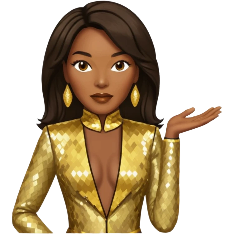 Angela Bassett with long dark brown hair, gold sequin outfit emoji