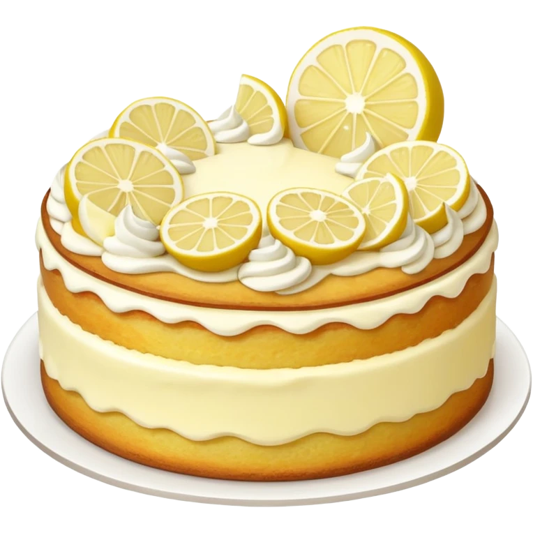A lemon cake with a white cream filling and a few lemon decorations on top. emoji