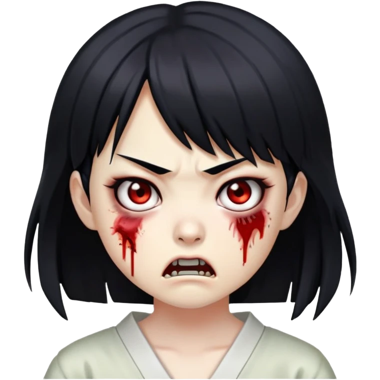 japanese zombie girl angry with side bangs and black hair emoji